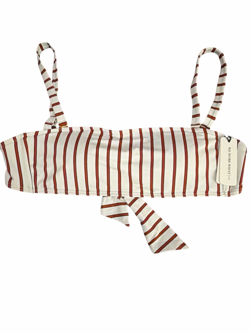 WeWoreWhat Rosy Striped Bandeau Bikini Top in white and red